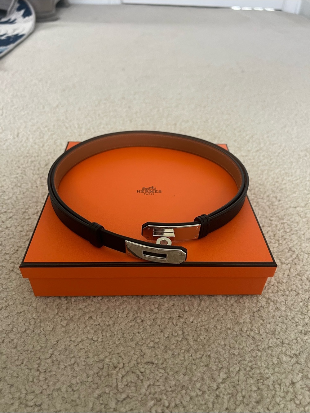 NEW Women’s Hermes Black Kelly Belt with palladium hardware